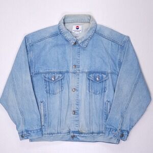 Vintage Pepsi Denim Jacket‎ Light Wash Men's XL Trucker Coat Distressed